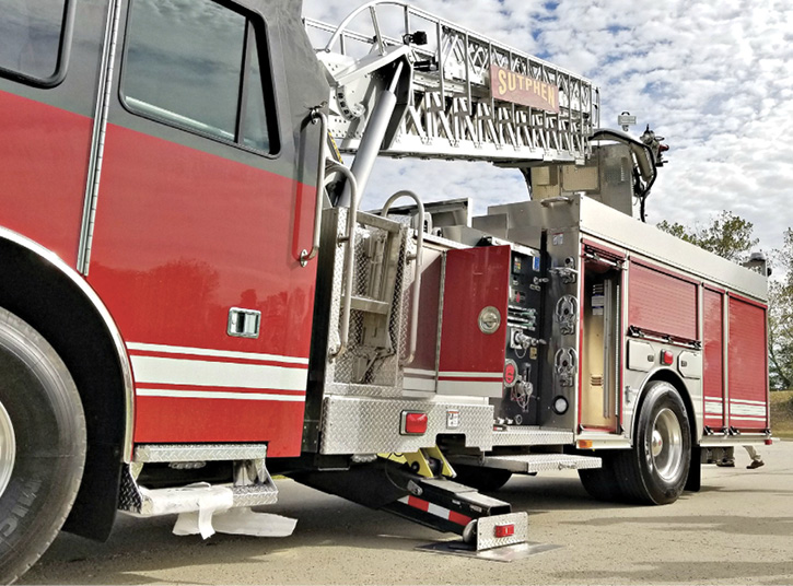 Sutphen Corp. builds the SP70 aerial ladder, which has a 16-foot jack spread.