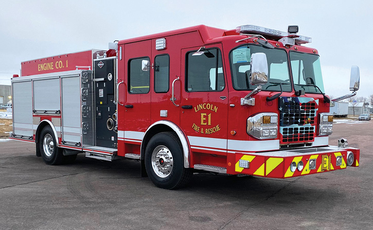 Lighting on the Spartan ER pumpers includes Whelen LED Freedom light bars, Whelen LED warning lighting, Whelen M9 side scene lights, FRC Spectra LED 12-volt brow lights, two FRC Spectra LED telescoping lights, and Whelen LED traffic advisors.