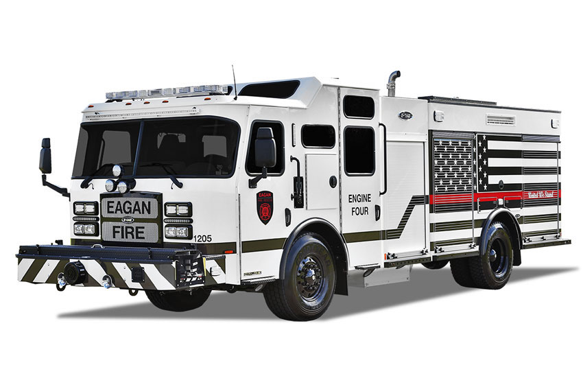 E-ONE built his custom pumper on its newly-updated 100-inch wide Cyclone cab and chassis for the Eagan (MN) Fire Department.