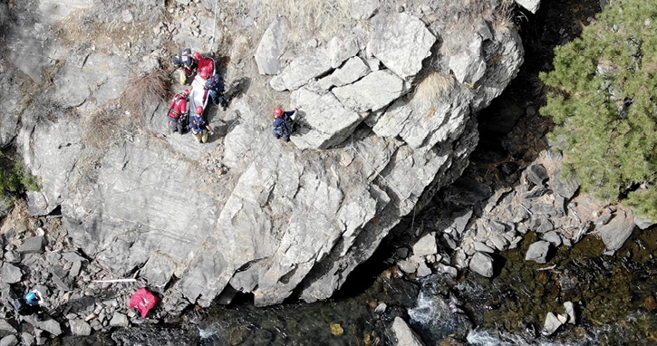 An injured hiker is rescued by West Metro Fire Rescue personnel after the hiker was located by a DJI Mavic 2 Enterprise drone.