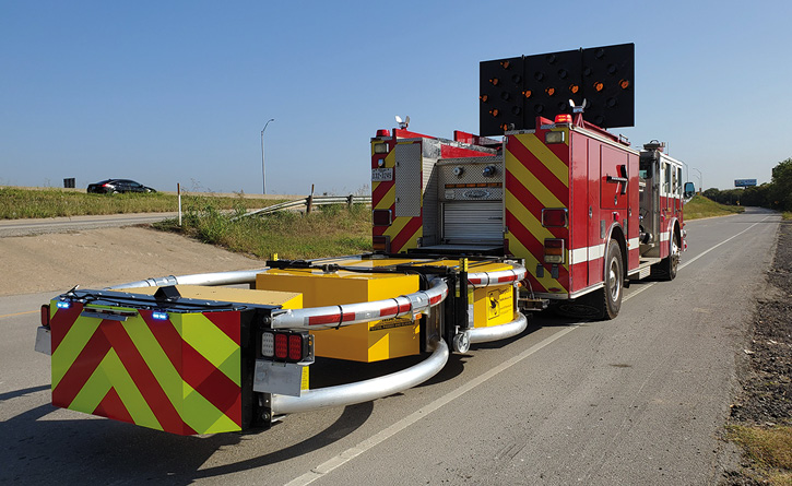 The TMAs mounted on Grand Prairie’s blocking apparatus are able to handle an impact of a vehicle traveling at speeds up to 62.5 mph, absorbing the energy while protecting the passengers in the striking vehicle and the responders who may be working in front of the blocking vehicle.