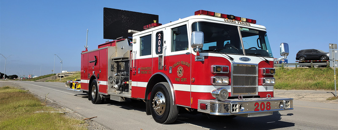 The blocking apparatus started out as front-line engines. The apparatus, originally built in 2003, will continue to serve the department in a reserve capacity with water in the 500-gallon tanks, functioning pumps, and tools. To accommodate the traffic management attenuators, the large-diameter hose in the hosebed had to be removed. The apparatus still has functioning crosslays and preconnected lines. 