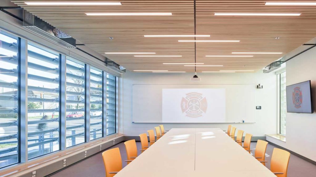 Conference room inside Vancouver fire station