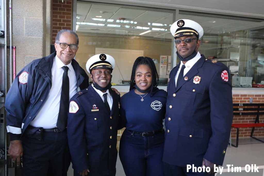 Chicago fire officials at ribbon cutting for Chicago Fire Department Engine Company 115