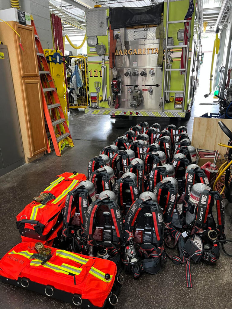 The grant will replace a combined 42 SCBAs including mask, spare bottles, and Rapid Intervention packs. (Source: Margaretta Township Fire Department Facebook page)