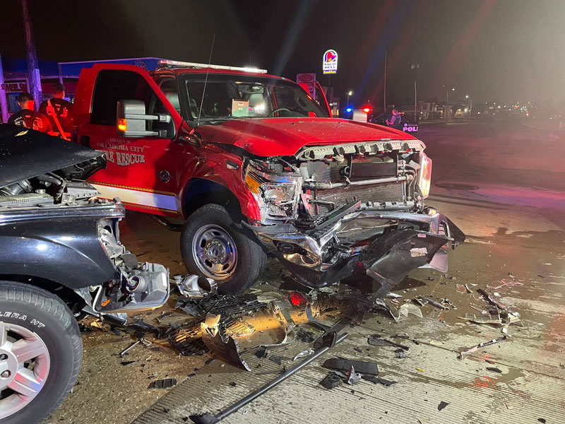 An OKCFD command vehicle was hit head-on Friday morning. (Source: Oklahoma City Fire Department Facebook page)