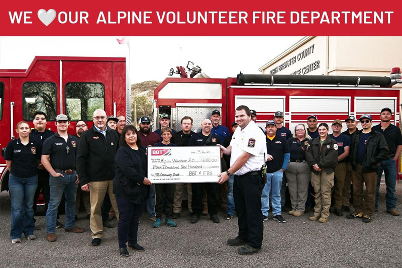 The Alpine Volunteer Fire Department was awarded $4,100 to purchase an attack line hose and a large diameter hose washer to improve safety services to citizens in the rural communities of Alpine, Brewster County and the surrounding areas. (Source: Big Bend Telephone)