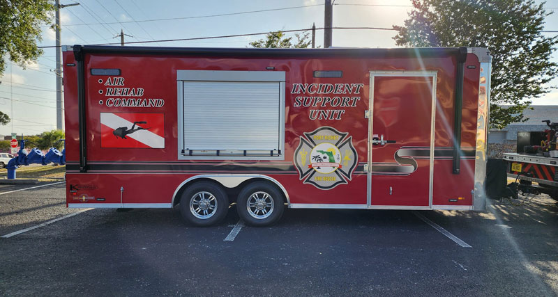 The self-contained breathing apparatus (SCBA) mobile air trailer is designed and constructed to serve as a command center and provide onsite, breathing air when necessary. (Source: City of Port Richey Facebook page)