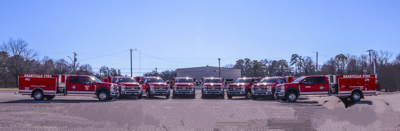 Nashville (TN) Fire Department recently received eight new squads built on Ford F-550 4x4 chassis and four-door cabs with Rosenbauer bodies . (Photo 1 courtesy of NAEFCO)