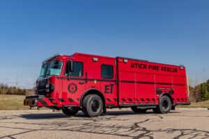 Spencer Manufacturing built this rescue-pumper on a Spartan Metro Star chassis and MFD cab with seating for four firefighters for Utica (MI) Fire Department. (Photos courtesy of Spencer Manufacturing Inc.)