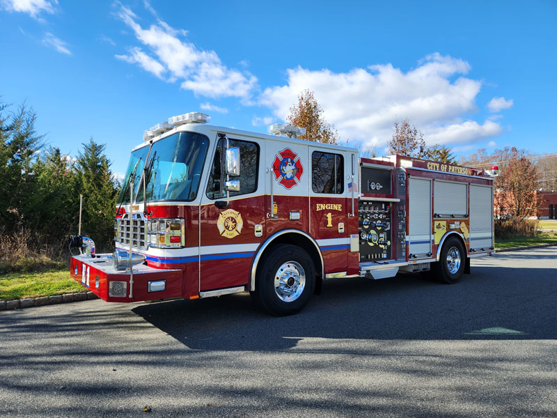 Paterson (NJ) Fire Department had Ferrara build it three side-mount pumpers on Cinder chassis and cabs with seating for five firefighters. (Photos courtesy of Firefighter One)